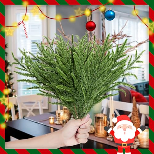 30 Pcs Artificial Pine Branches - Realistic Faux Evergreen Stems for Christmas Crafts & Decoration