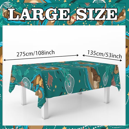 Cute Otter Tablecloth - 53x108 Inch Plastic Table Cover for Parties