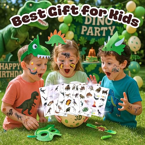 96PCS Dinosaur 3D Pre-Cut Temporary Tattoos - Stickers for Birthday Party Supplies, Decorations, and Favors - Super Cute Gifts for Kids, Boys & Girls, Classroom Prizes, and Themed (Normal)