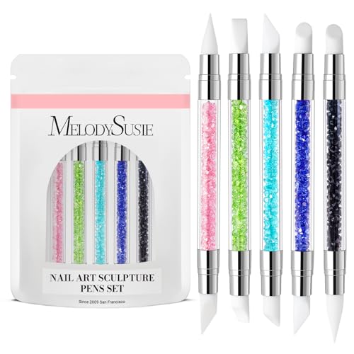 MelodySusie 5-Piece Nail Art Sculpture Pen Set - Dual Tipped Brushes for DIY Nail Design
