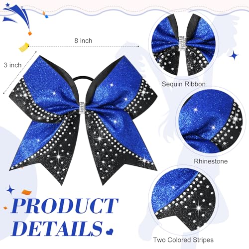 6PCS Glitter Cheer Bows for Cheerleading - Rhinestone Hair Accessories
