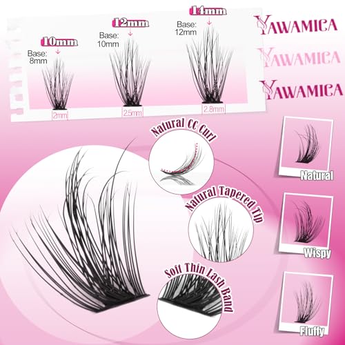 Yawamica Wispy Lash Clusters 10-14mm Short Fluffy CC Curl Natural Eyelash Extensions