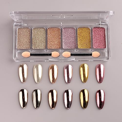 Chrome Nail Powder Palette - 6 Metallic Colors for Nail Art