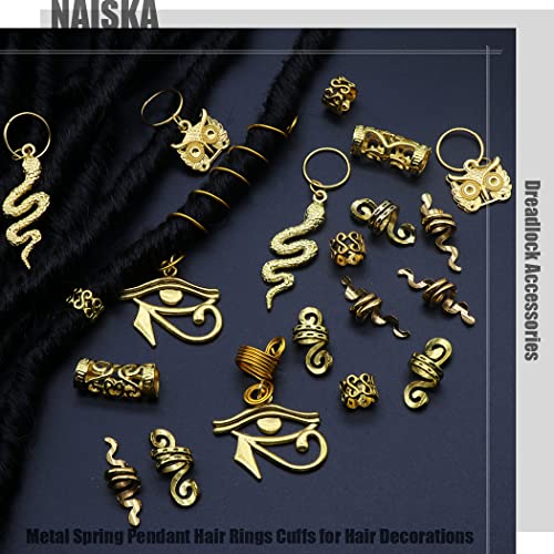 NAISKA Gold Snake Dreadlock Hair Beads & Accessories 20PCS for Braids & Locs