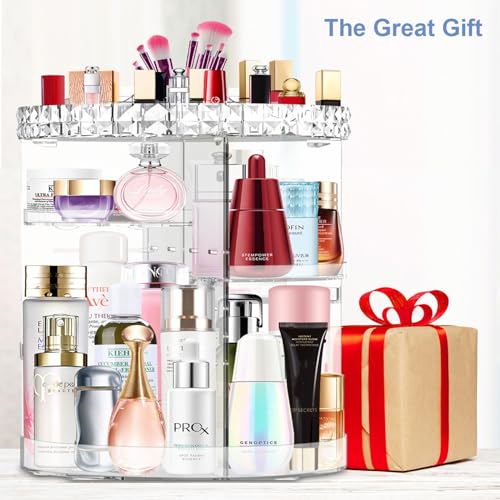 Clear 360° Rotating Makeup Organizer with Large Capacity & Adjustable Layers - MISERWE A