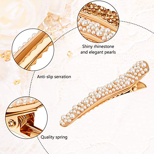 WILLBOND 16-Piece Pearl Rhinestone Duckbill Hair Clips Set