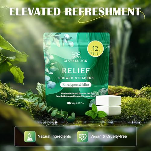 Maybeluck Eucalyptus & Mint Shower Steamers 12 Pack - Aromatherapy Self Care & Relief