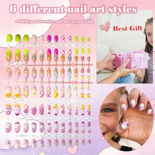 Multicolor 144-Piece Kids Press-On Nail Kit with Glue & Tools - Safe & Reusable