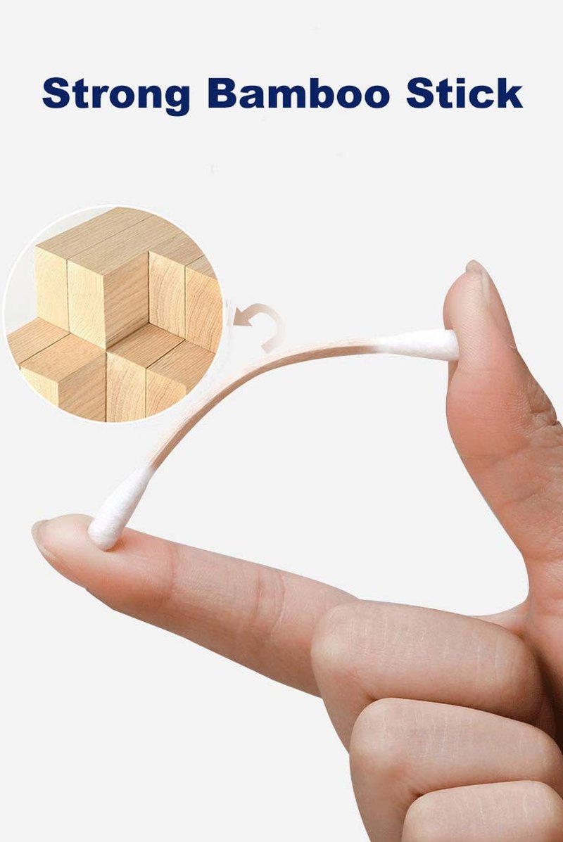 Cotton Swabs - 300ct Biodegradable Bamboo Sticks | 100% Pure Natural Cotton, Chemical-Free