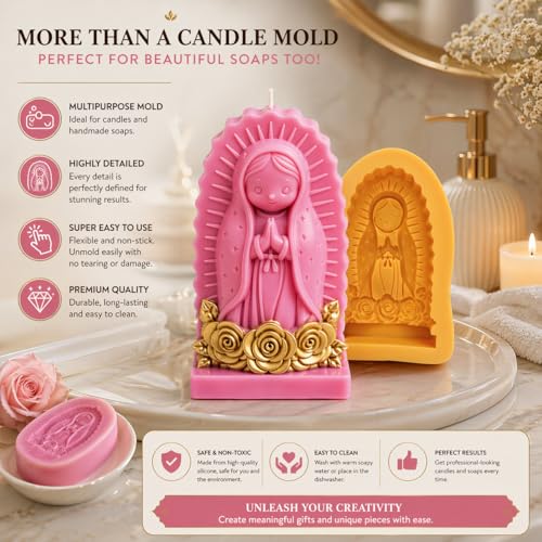 Virgin Mary Candle Mold - Religious Silicone Mold for Candle Making