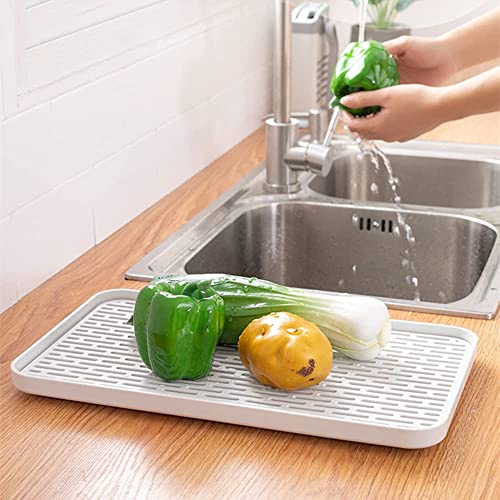 Bonilve 2-Tier Kitchen Sink Drain Rack - White & Grey Drying Mat