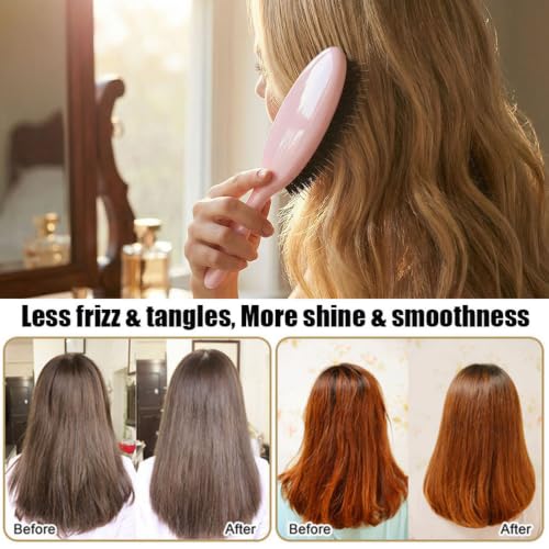 Morsafe Pink Boar Bristle Detangling Brush for Curly Hair