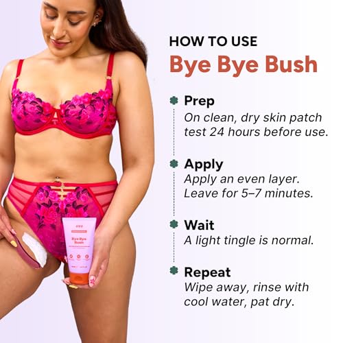 Bye Bye Bush by OYO ? Hair Removal Cream for Women Private Area, Bikini Line, Inner Thighs & Armpits, Sensitive Skin Formula, 65% Naturally Derived, Fast Acting Aloe Cucumber ? 5 fl oz