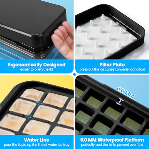 Ice Cube Tray with Lid & Bin | Easy Release, 28 Cubes, BPA-Free