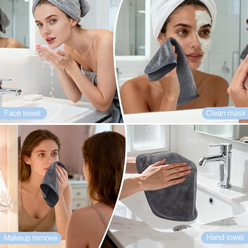 KinHwa Reusable Microfiber Face Towels 6 Pack Gray - Makeup Remover Cloths
