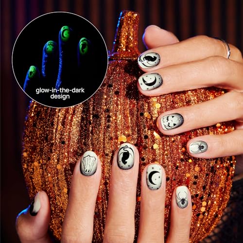 Midnight Fright Nail Polish Strips - Glow Black Design, 16 Pack