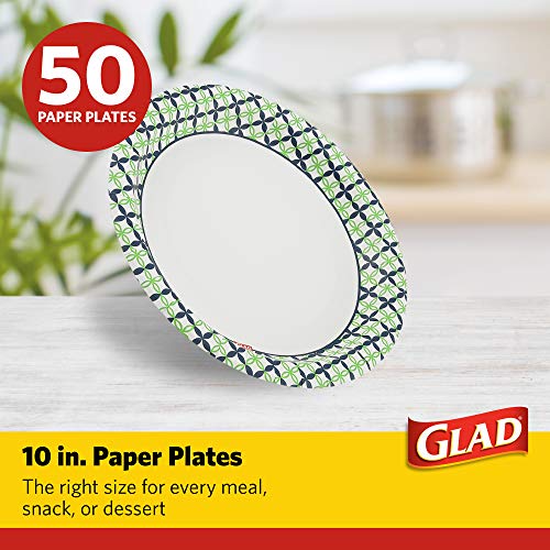 Glad 10-Inch Disposable Paper Plates, 50 Count - Happy Daisies Design