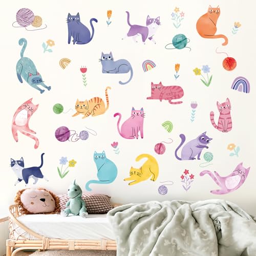 Colorful Cat Wall Stickers - Removable DIY Decals for Kids' Rooms