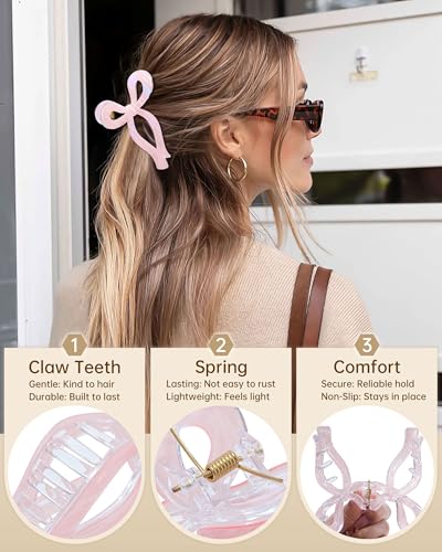 Mesovor Bow Hair Claw Clips - 4 Pack Non-Slip 4.3" Stylish Grips