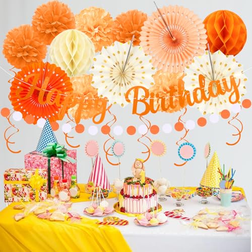 Orange Beige Birthday Decoration Kit - 20pcs Party Set for Women