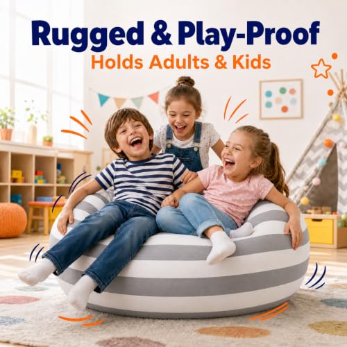 Amzlink Kids' Stuffed Animal Storage Bean Bag Chair Cover - XL Cotton Canvas