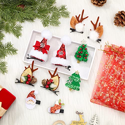 18-Piece Christmas Hair Clip Set with Snowflake Organza Gift Bags