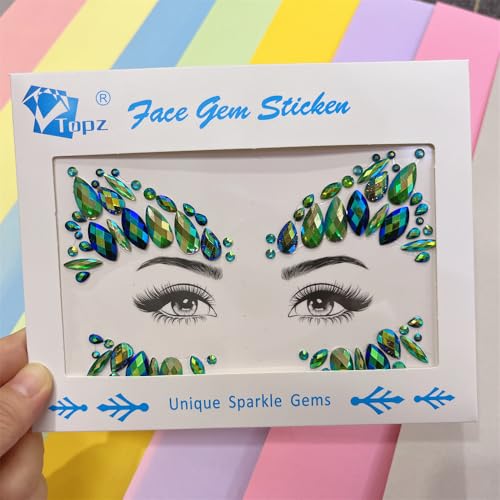 Topaz Green Festival Face Gems - Self-Adhesive Emerald Body Jewels