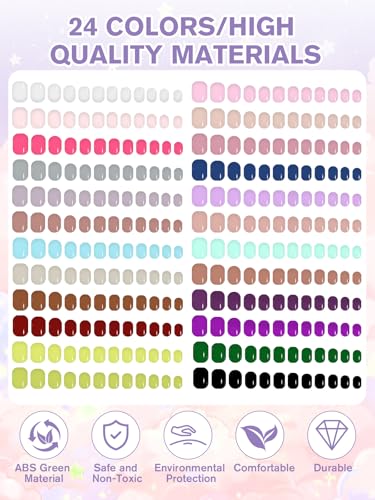 EBANKU Kids Short Glossy Press On Nails Set 576 Pieces, 24 Colors, Matte Finish