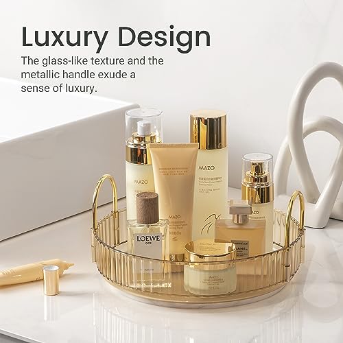 360° Rotating Makeup Organizer - Amber Gold, 1 Tier Vanity Storage
