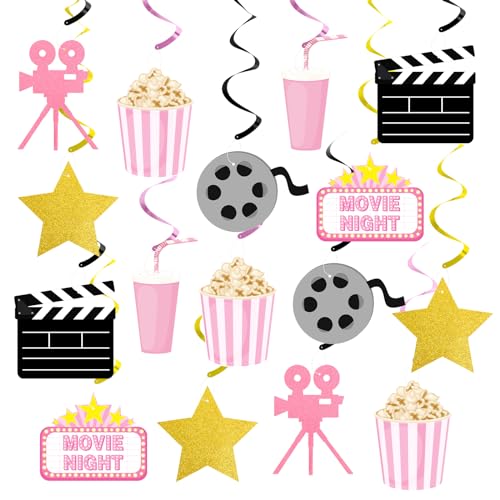 K KUMEED Pink Movie Night Party Decorations - Hanging Swirl Foil Decor