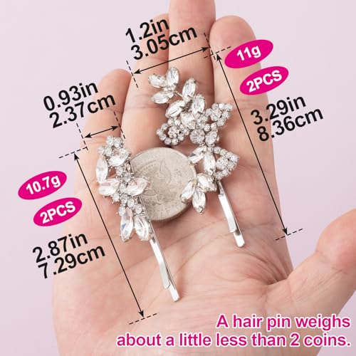 Silver Rhinestone Hair Clips Set for Women & Girls - Bridal & Party Accessories