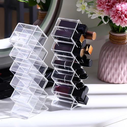 Rozer 4 Pack Fish-Shaped Acrylic Lipstick Organizer with 64 Slots - Clear Makeup Display Stand