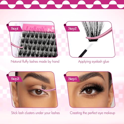 FADLASH Cluster Eyelash Extensions Kit - 644 Pcs, 40D/100D/200D, 12-18mm D Curl