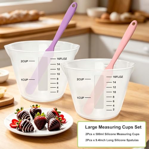 Silicone Measuring Cup Set with Spatulas - 500ml, 2 Pieces