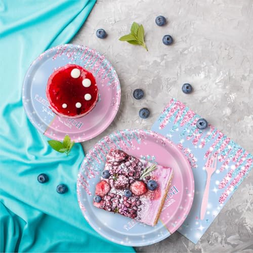 97 Pcs Gender Reveal Party Supplies Set for 24 Guests - Plates, Napkins, Forks & Banner