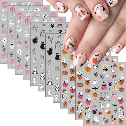 Halloween Nail Stickers 12 Sheets Halloween Nail Art Decals Ghost Pumpkin for Manicure