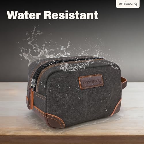 Emissary Gray Men's Canvas Travel Toiletry Bag with Leather Dopp Kit