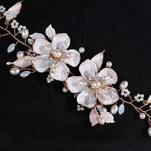 Xerling Gold Opal Crystal Flower Hair Vine for Brides & Girls