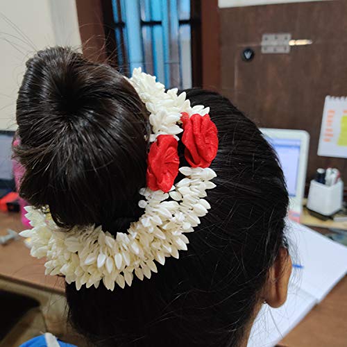 Pretty Charming Artificial Hair Gajra with Red Flower - Set of 6