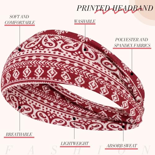 obeoby 8 Pack Headbands for Women, Boho Style Headbands for Summer Vacation Music Festival Outfits Non Slip Fashion Wide Hairband