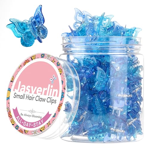 JASVERLIN Ocean Breeze Blue Butterfly Hair Clips, Y2K 90s Hair Accessories, 50 Pcs