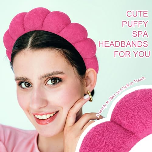 3 Pack Spa Headbands - Terry Cloth Makeup & Facial Cleansing Bands (White, Pink, Hot Pink)