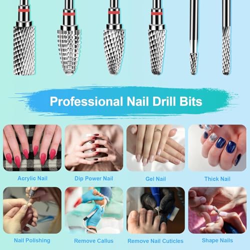 Lermende 6-Piece Tungsten Carbide Nail Drill Bit Set - 3/32" Universal