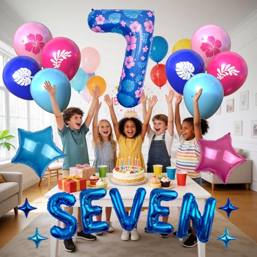 40 Inch Number 7 Balloon Set with Letter & Star Balloons - Kids Birthday Party Decor