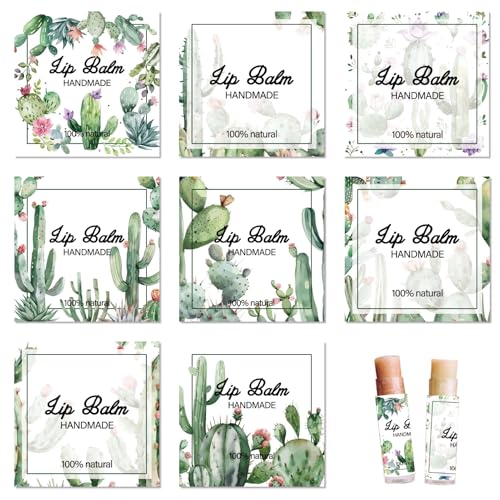 CRASPIRE Cactus Themed Lip Balm Stickers - 80 Waterproof Labels for Tubes, Model Cactus-043