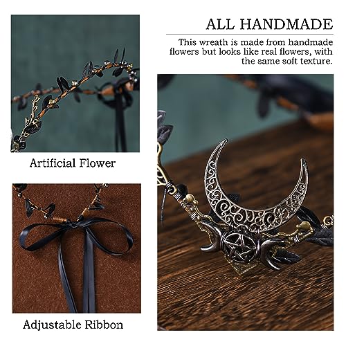 MOSTORY Black Rhinestone Moon Elf Crown - Handmade Fairy Tiara