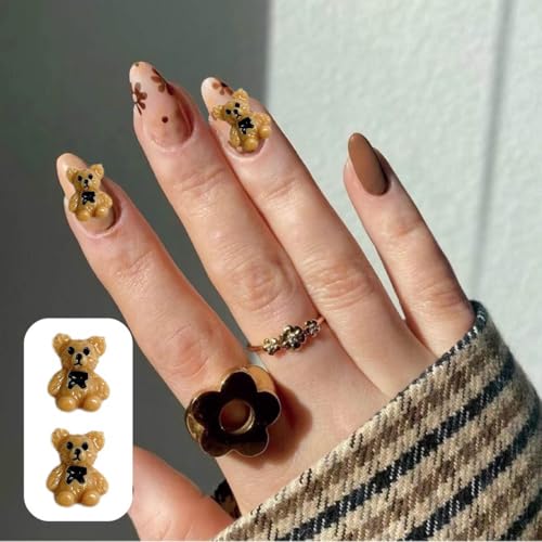 Cute 3D Brown Bear Nail Charms with Rhinestones - 30pcs