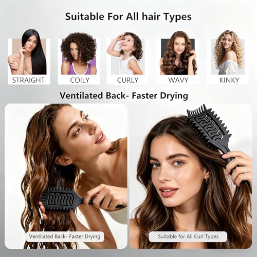 SLUPS Vented Wide-Tooth Curl Defining Hair Brush with Soft Bristles & Bonus Sleep Bonnet