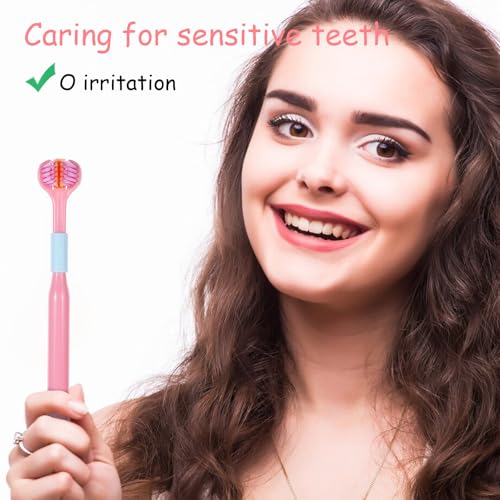 3-Sided Soft Bristle Toothbrush Set for Adults - 4 Pack, Colorful, Deep Cleaning