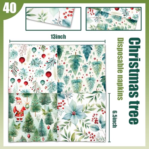 Christmas Tree Napkins - 40 Pcs Disposable Holiday Paper Napkins